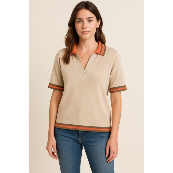 Lisa Todd Knit Polo Top – Beige with Orange Trim – Women’s Size L - Picture 6 of 6